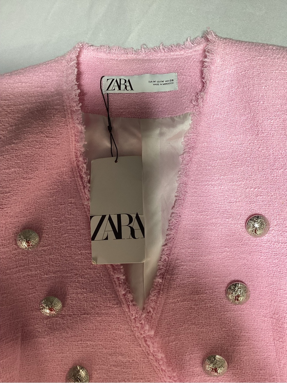 ZARA Light Pink Tweed Double-Breasted Blazer - Picture 10 of 14